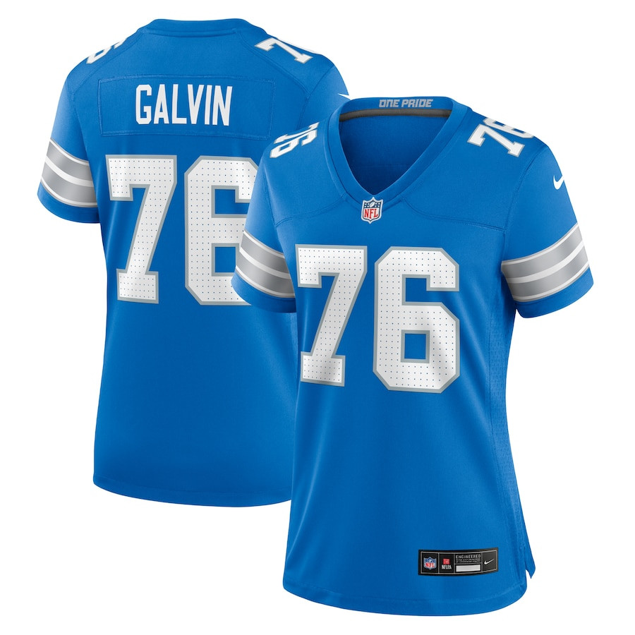 Connor Galvin 76 Detroit Lions Women's Team Game Jersey - Blue JS7966 nicesnker