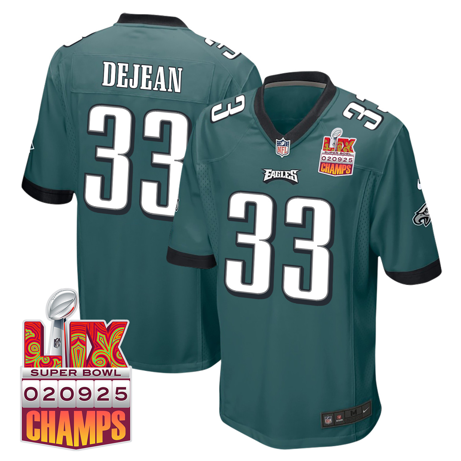 Cooper DeJean 33 Philadelphia Eagles Super Bowl LIX Champions Patch Game Men Jersey - Midnight Green JS4816 nicesnker