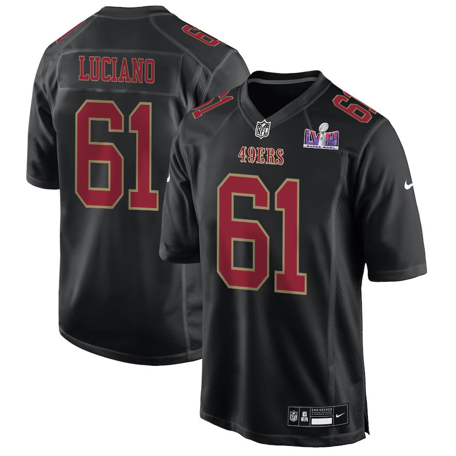 Corey Luciano 61 San Francisco 49ers Super Bowl LVIII Patch Fashion Game Men Jersey - Carbon Black JS1825 nicesnker