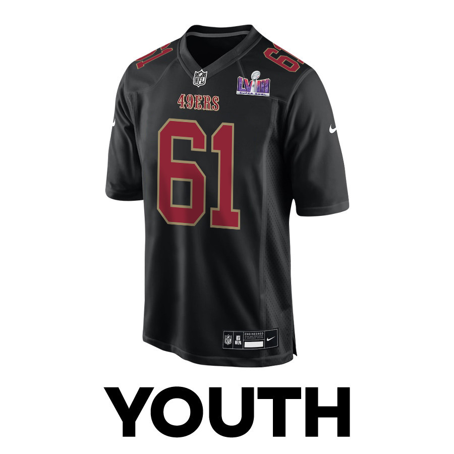 Alternative view of Corey Luciano 61 San Francisco 49ers Super Bowl LVIII Patch Fashion Game YOUTH Jersey - Carbon Black JS9801 nicesnker