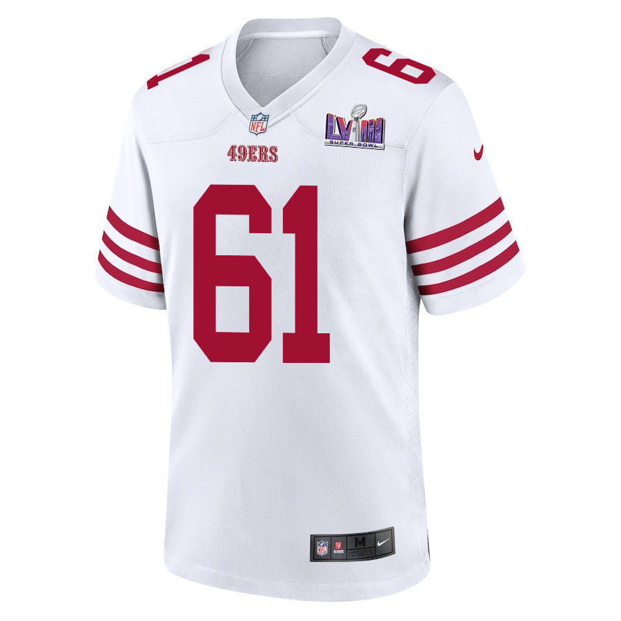 Alternative view of Corey Luciano 61 San Francisco 49ers Super Bowl LVIII Patch Game Men Jersey - White JS7700 nicesnker