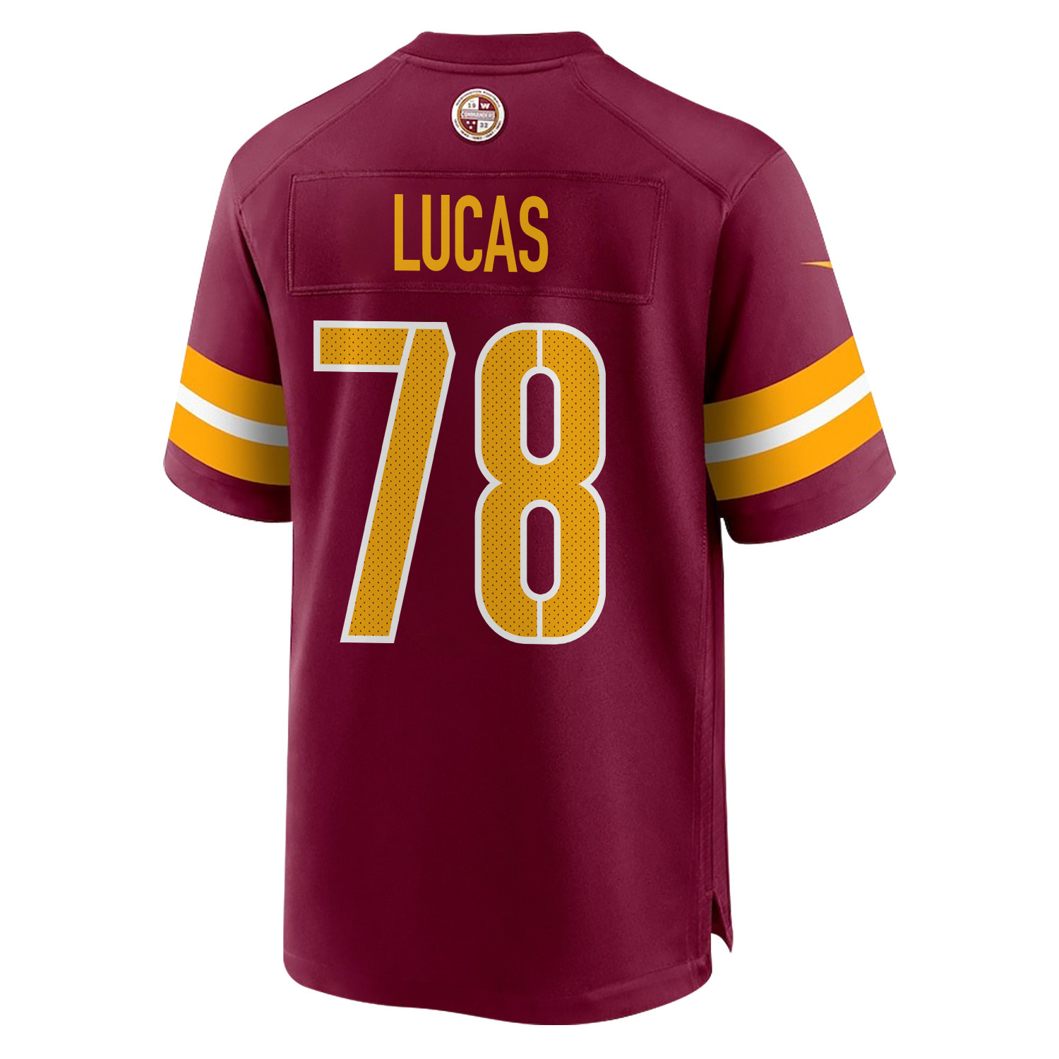 Alternative view of Cornelius Lucas 78 Washington Commanders Super Bowl LIX Champions Patch Game Men Jersey - Burgundy JS8718 nicesnker