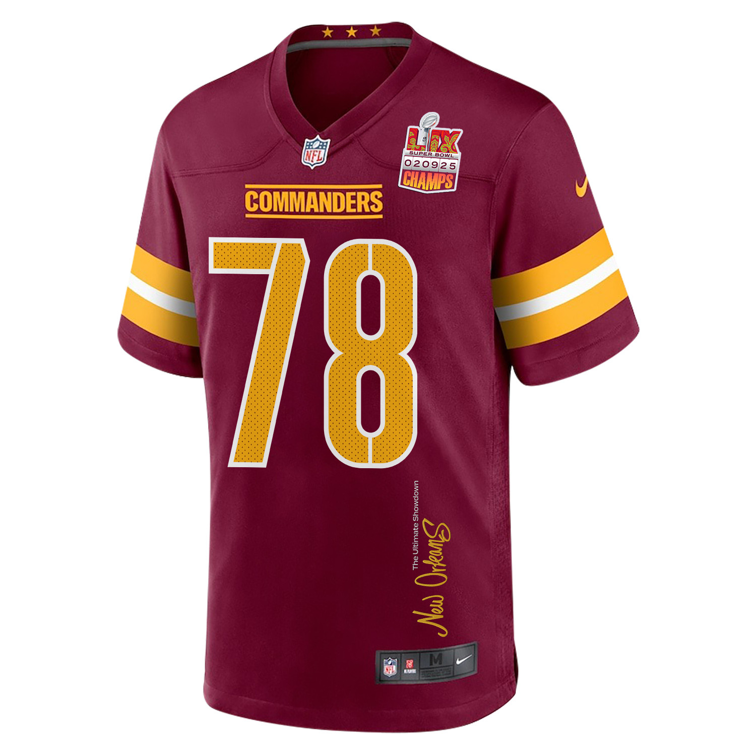 Cornelius Lucas 78 Washington Commanders Super Bowl LIX Champions Patch 'New Orleans - The Ultimate Showdown' EMBROIDERED Game Men Jersey - Burgundy JS8578 nicesnker - Image 3