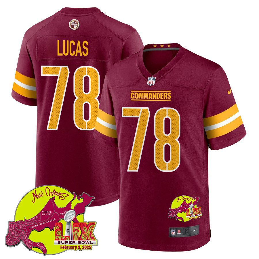 Cornelius Lucas 78 Washington Commanders Super Bowl LIX New Orleans Patch Game Men Jersey - Burgundy JS3749 nicesnker