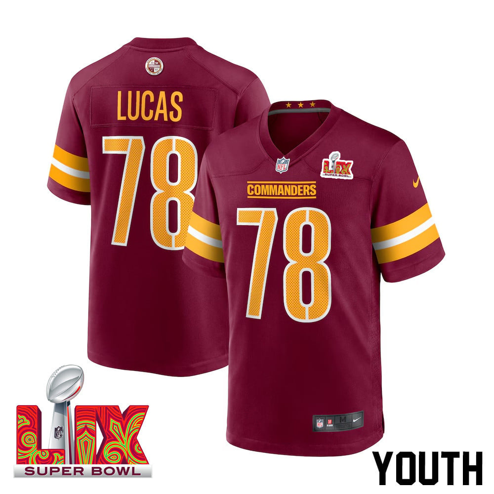 Cornelius Lucas #78 Washington Commanders Super Bowl LIX Youth Jersey - Burgundy JS2420 nicesnker