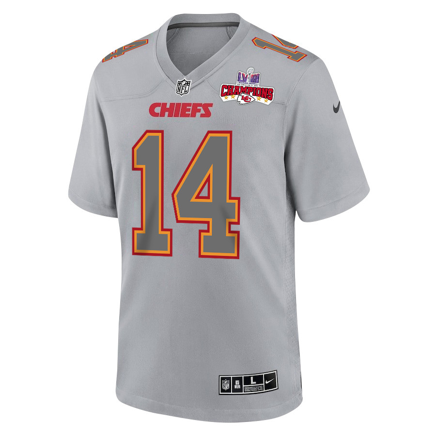 Alternative view of Cornell Powell 14 Kansas City Chiefs Super Bowl LVIII Champions 4 Stars Patch Atmosphere Fashion Game Men Jersey - Gray JS8221 nicesnker