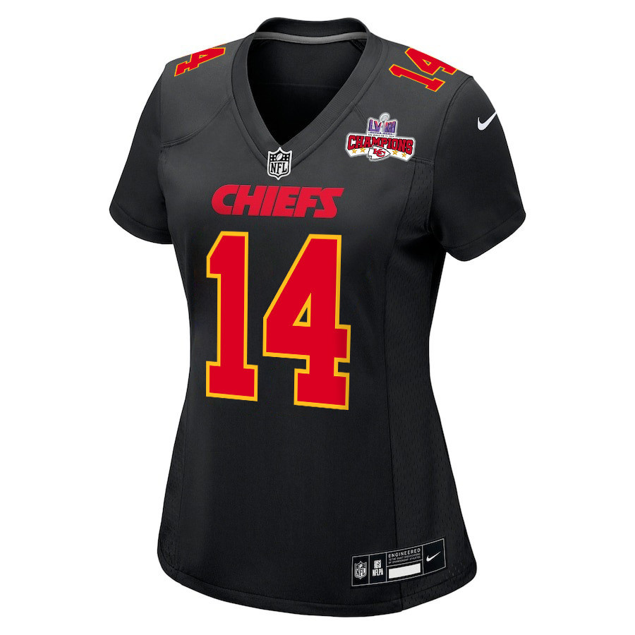 Alternative view of Cornell Powell 14 Kansas City Chiefs Super Bowl LVIII Champions 4 Stars Patch Fashion Game Women Jersey - Carbon Black JS6363 nicesnker