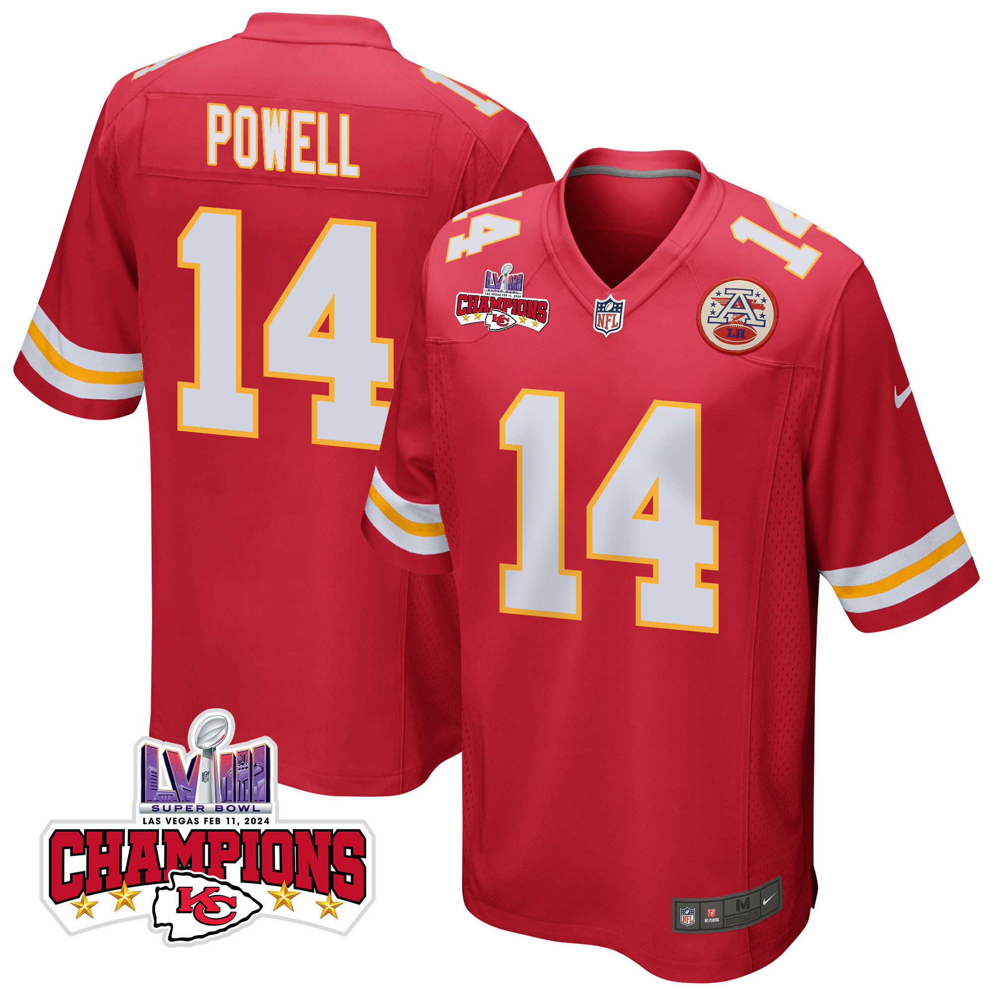 Cornell Powell 14 Kansas City Chiefs Super Bowl LVIII Champions 4 Stars Patch Game Men Jersey - Red JS2082 nicesnker