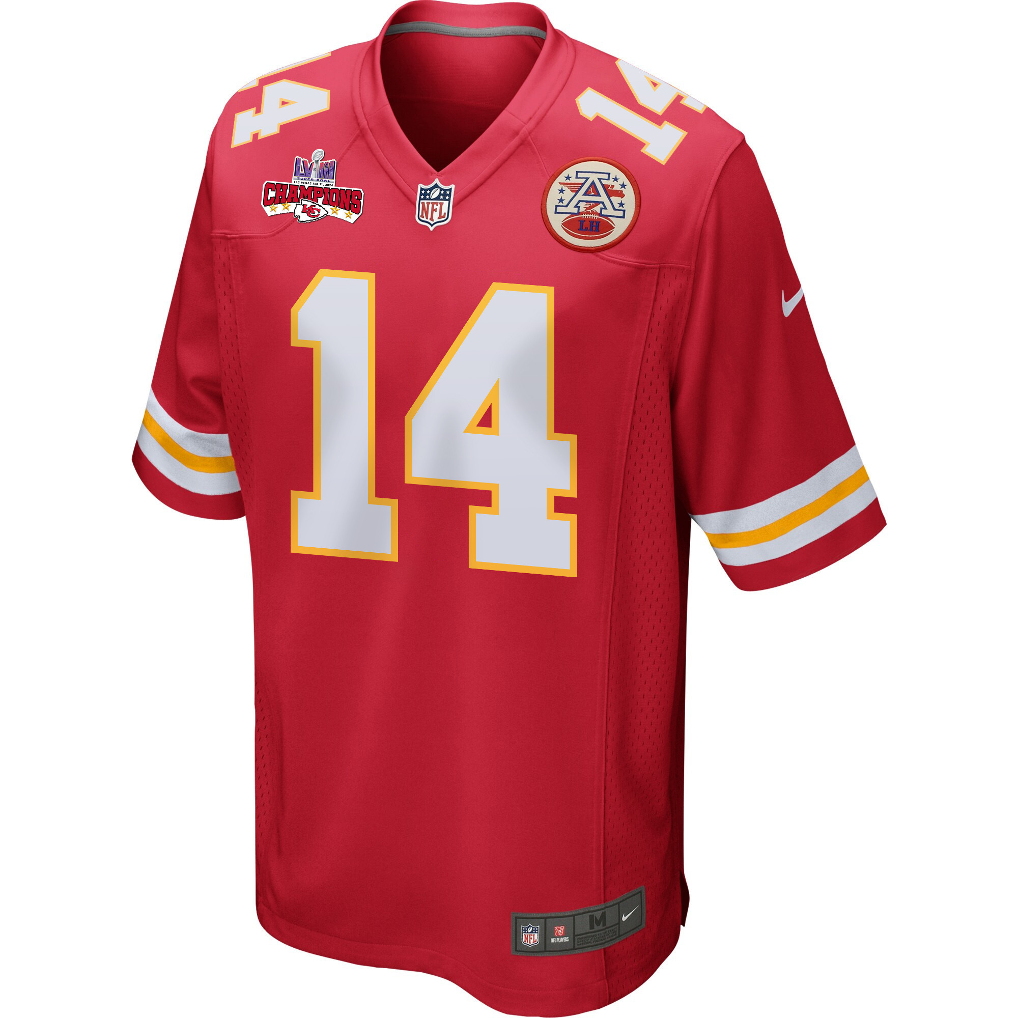 Alternative view of Cornell Powell 14 Kansas City Chiefs Super Bowl LVIII Champions 4 Stars Patch Game Men Jersey - Red JS2082 nicesnker