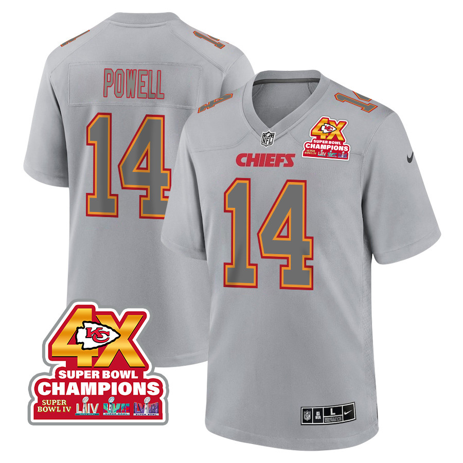 Cornell Powell 14 Kansas City Chiefs Super Bowl LVIII Champions 4X Atmosphere Fashion Game Men Jersey - Gray JS5427 nicesnker