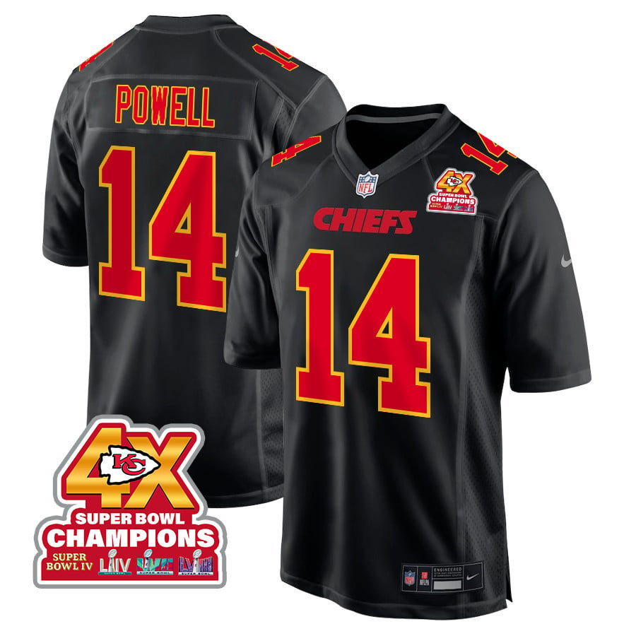 Cornell Powell 14 Kansas City Chiefs Super Bowl LVIII Champions 4X Fashion Game Men Jersey - Carbon Black JS8804 nicesnker