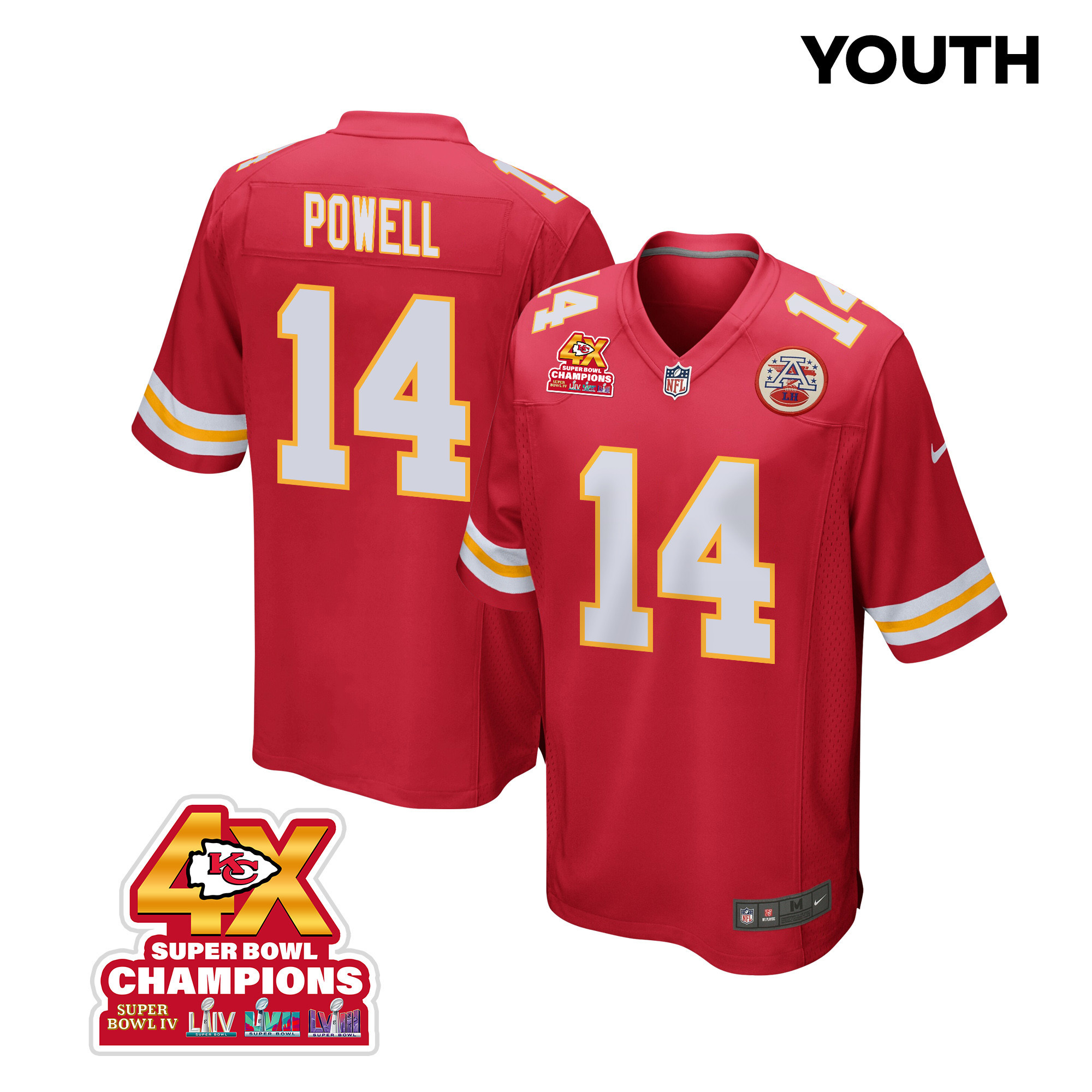 Cornell Powell 14 Kansas City Chiefs Super Bowl LVIII Champions 4X Game YOUTH Jersey - Red JS9532 nicesnker