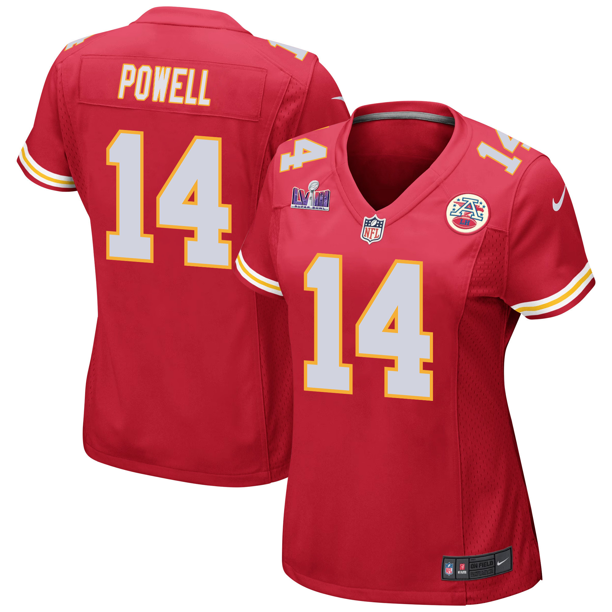 Cornell Powell 14 Kansas City Chiefs Super Bowl LVIII Patch Game Women Jersey - Red JS5483 nicesnker