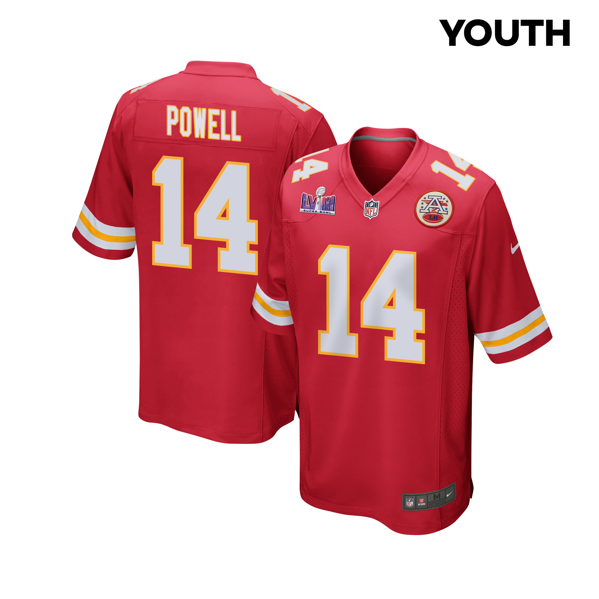 Cornell Powell 14 Kansas City Chiefs Super Bowl LVIII Patch Game YOUTH Jersey - Red JS6470 nicesnker