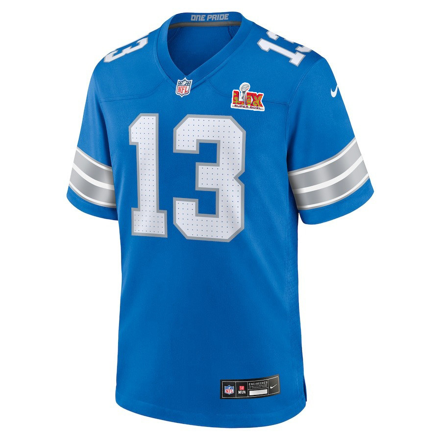 Alternative view of Craig Reynolds #13 Detroit Lions Super Bowl LIX Jersey - Men's - Blue JS4412 nicesnker