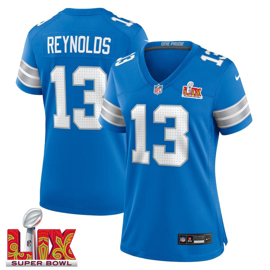 Craig Reynolds #13 Detroit Lions Super Bowl LIX Women's Jersey - Blue JS3195 nicesnker