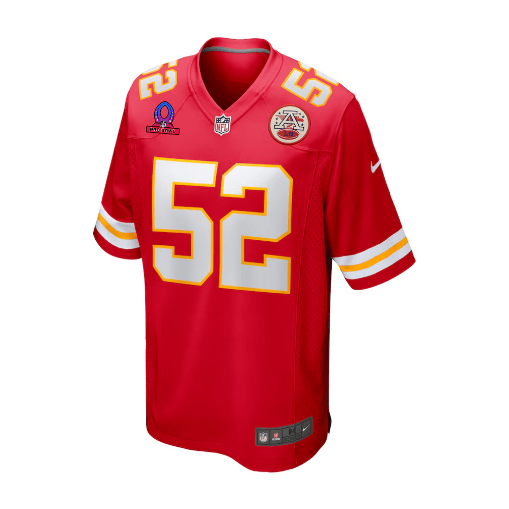 Alternative view of Creed Humphrey 52 Kansas City Chiefs 2025 Pro Bowl Patch Game Men Jersey - Red JS5205 nicesnker