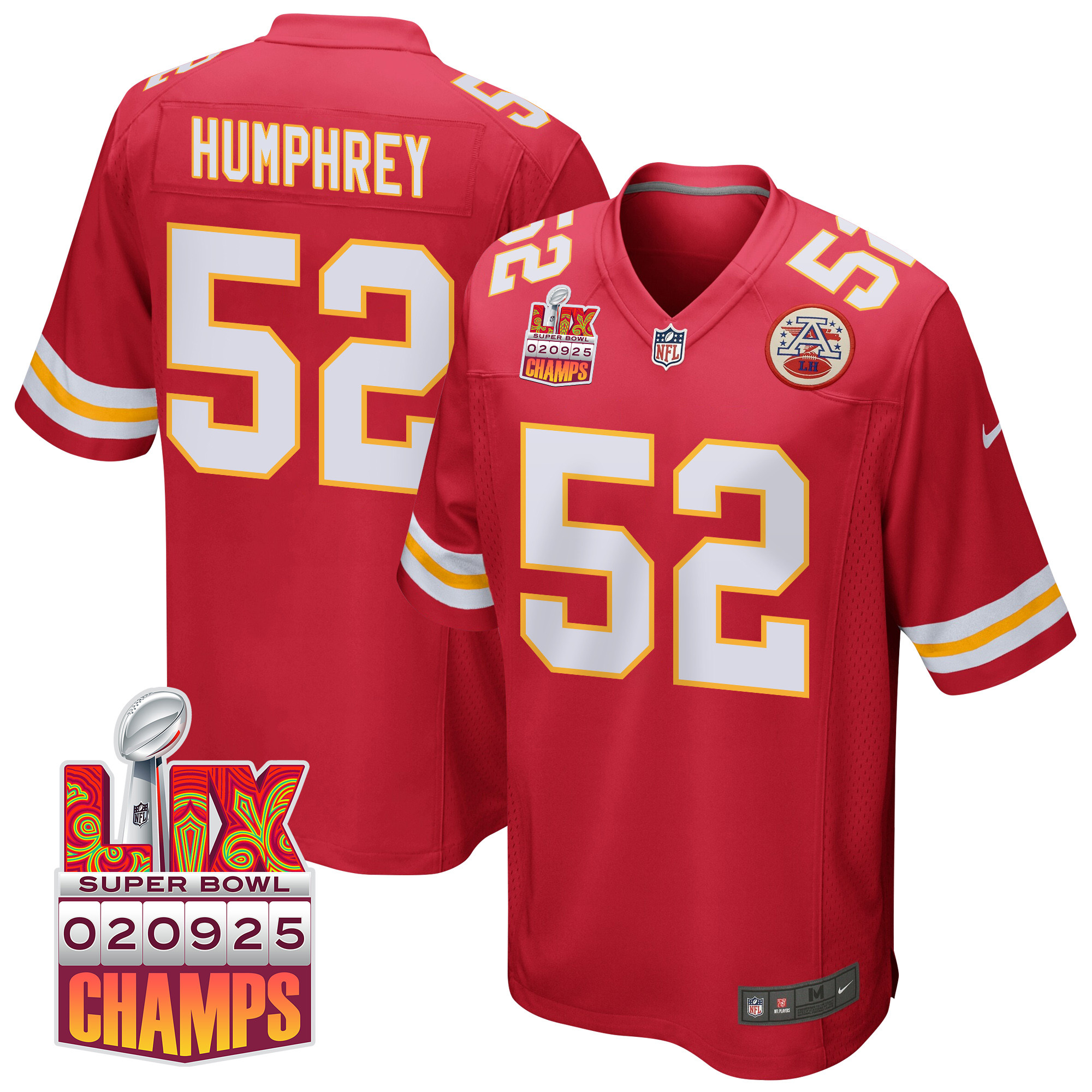 Creed Humphrey 52 Kansas City Chiefs Super Bowl LIX Champions Patch Game Men Jersey - Red JS5615 nicesnker