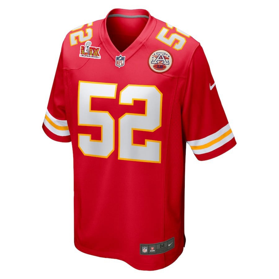 Alternative view of Creed Humphrey #52 Kansas City Chiefs Super Bowl LIX Jersey - Men's - Red JS3855 nicesnker