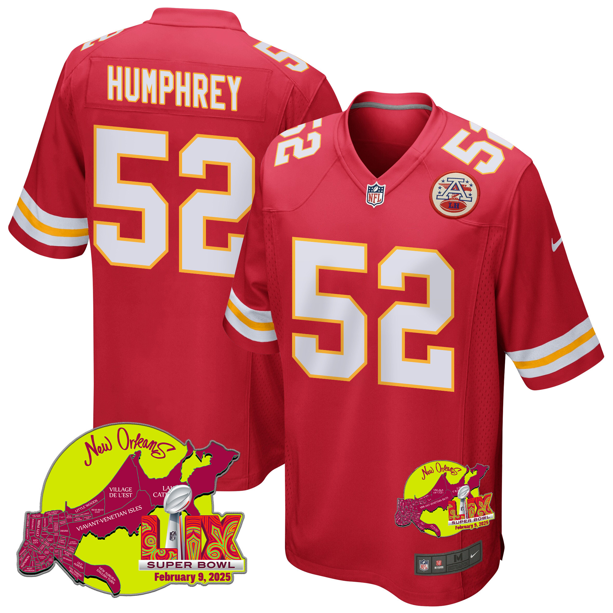Creed Humphrey 52 Kansas City Chiefs Super Bowl LIX New Orleans Patch Game Men Jersey - Red JS8170 nicesnker