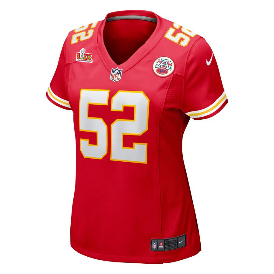 Alternative view of Creed Humphrey #52 Kansas City Chiefs Super Bowl LIX Women's Jersey - Red JS1768 nicesnker