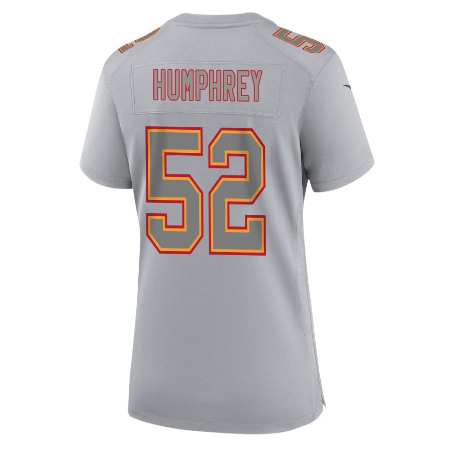 Creed Humphrey 52 Kansas City Chiefs Super Bowl LVIII Champions 4 Stars Patch Atmosphere Fashion Game Women Jersey - Gray JS8154 nicesnker - Image 3