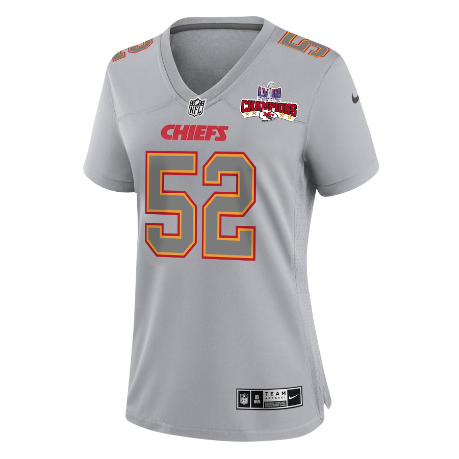 Alternative view of Creed Humphrey 52 Kansas City Chiefs Super Bowl LVIII Champions 4 Stars Patch Atmosphere Fashion Game Women Jersey - Gray JS8154 nicesnker