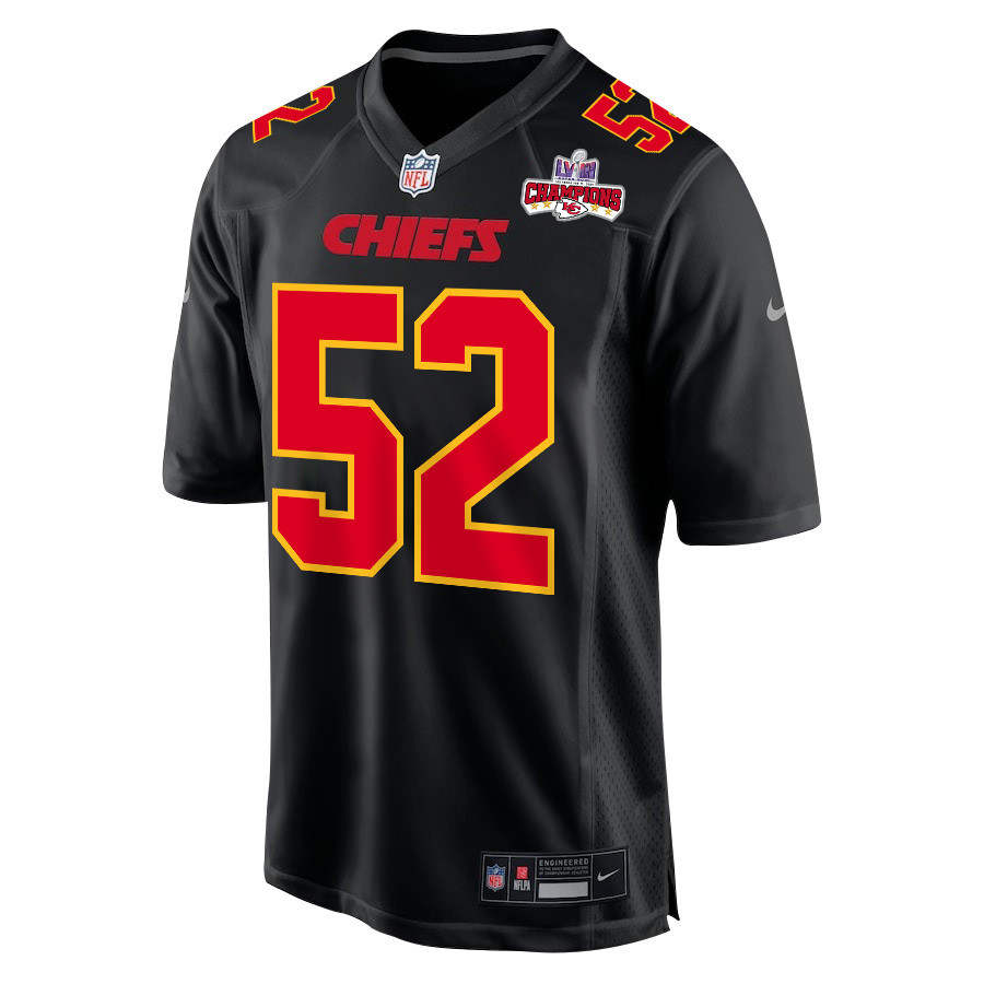Alternative view of Creed Humphrey 52 Kansas City Chiefs Super Bowl LVIII Champions 4 Stars Patch Fashion Game Men Jersey - Carbon Black JS6225 nicesnker