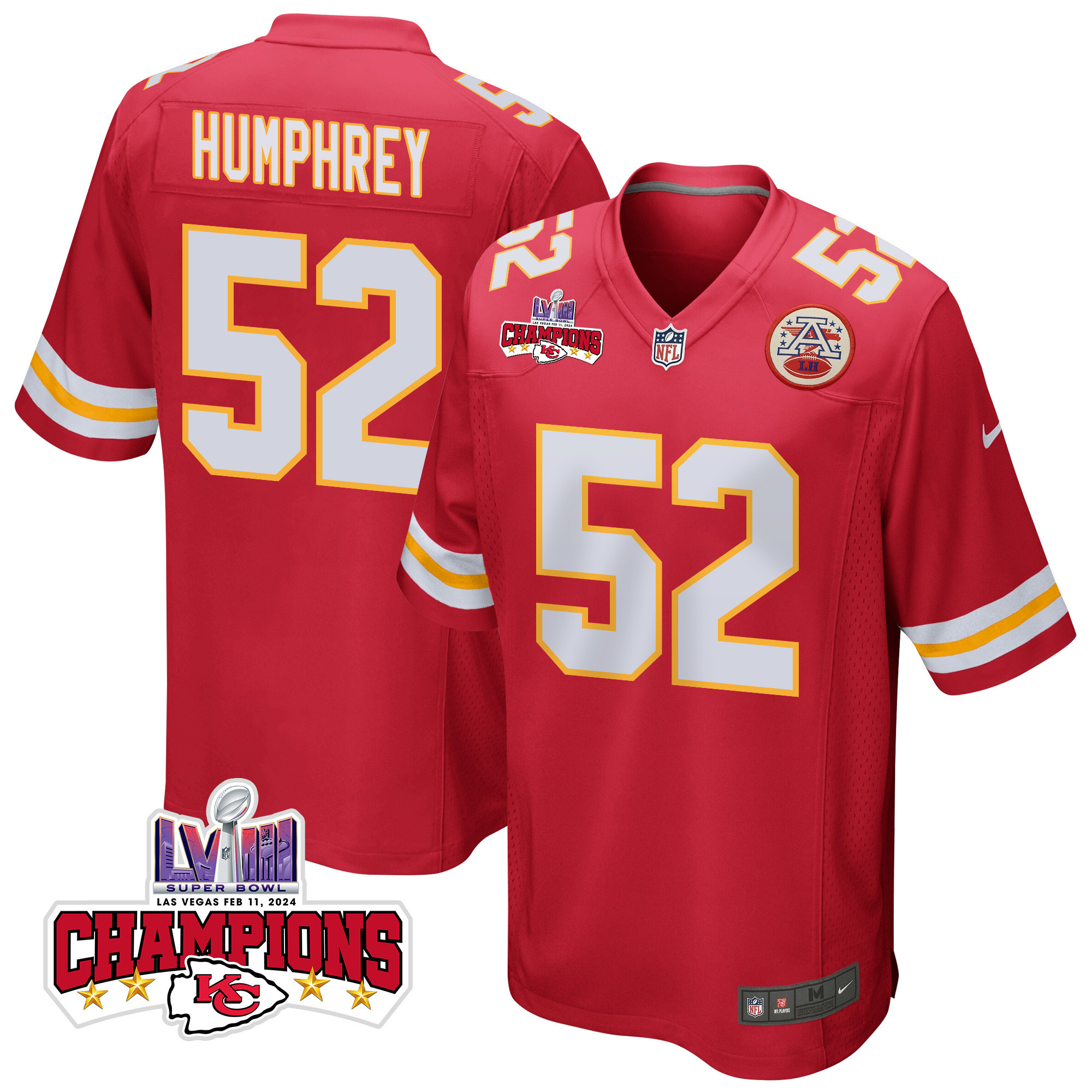 Creed Humphrey 52 Kansas City Chiefs Super Bowl LVIII Champions 4 Stars Patch Game Men Jersey - Red JS2902 nicesnker