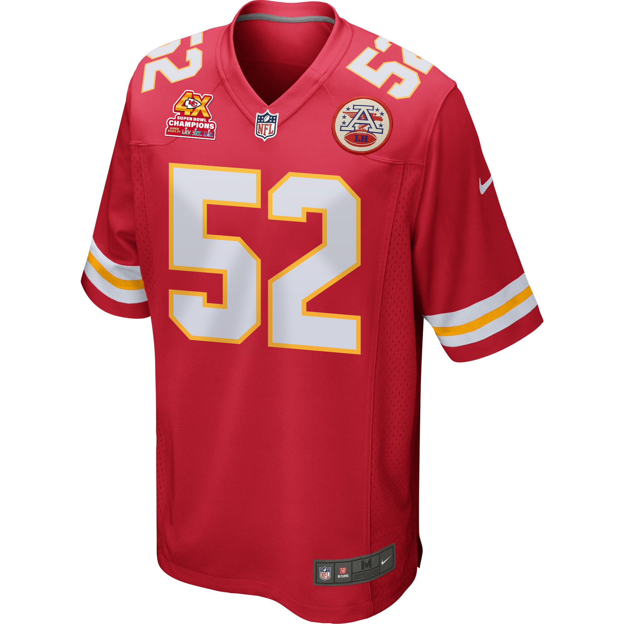 Alternative view of Creed Humphrey 52 Kansas City Chiefs Super Bowl LVIII Champions 4X Game Men Jersey - Red JS9954 nicesnker