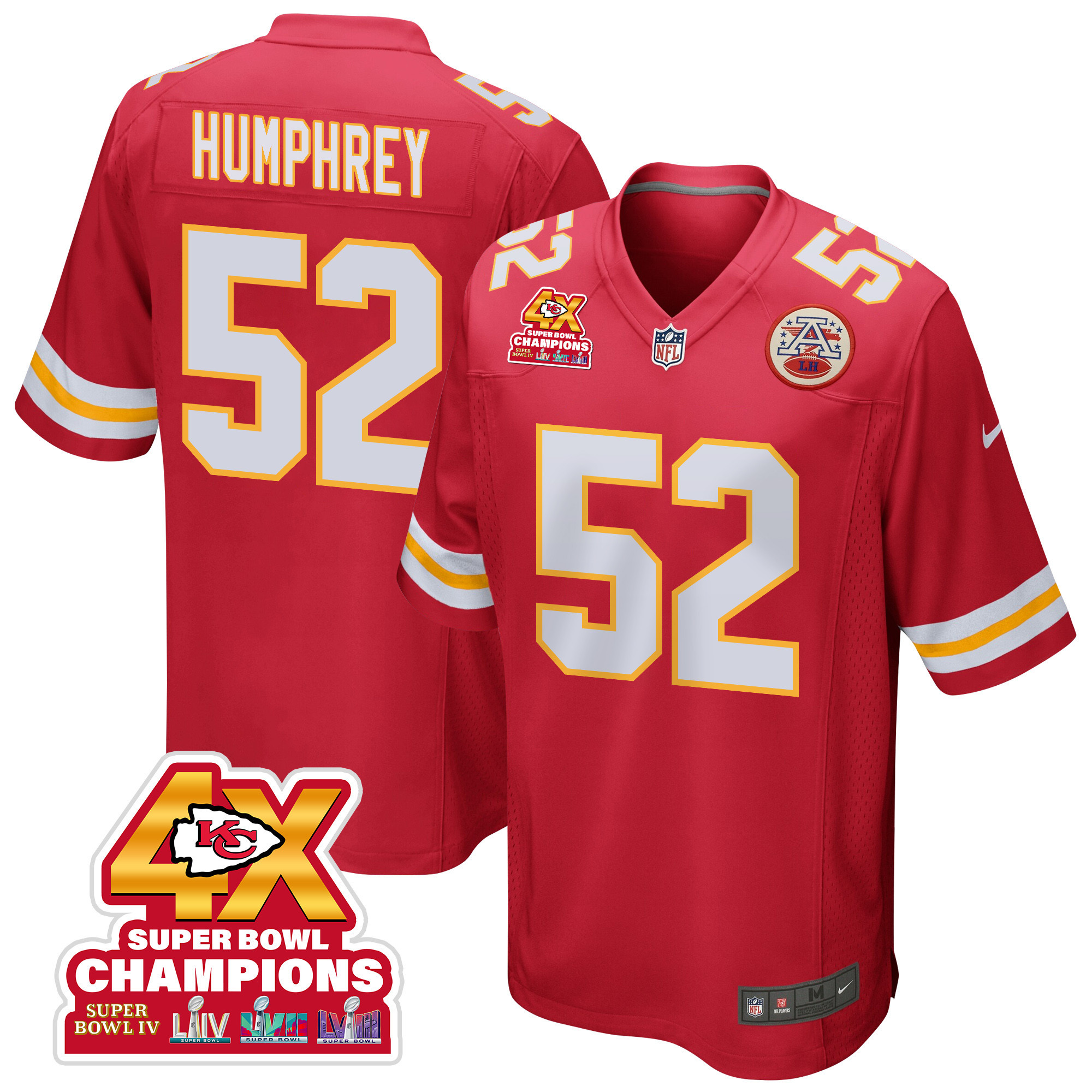 Creed Humphrey 52 Kansas City Chiefs Super Bowl LVIII Champions 4X Game Men Jersey - Red JS9954 nicesnker
