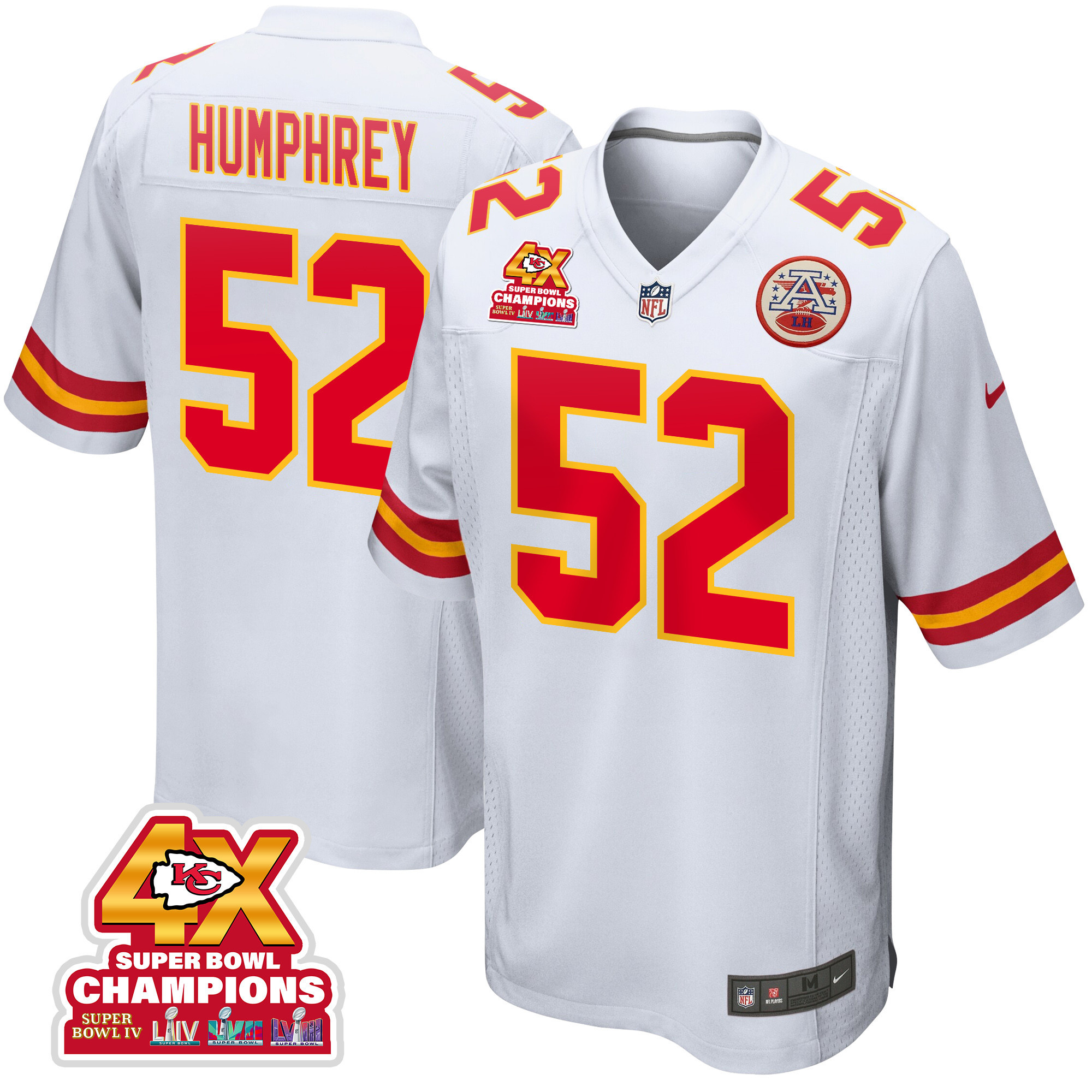 Creed Humphrey 52 Kansas City Chiefs Super Bowl LVIII Champions 4X Game Men Jersey - White JS4323 nicesnker