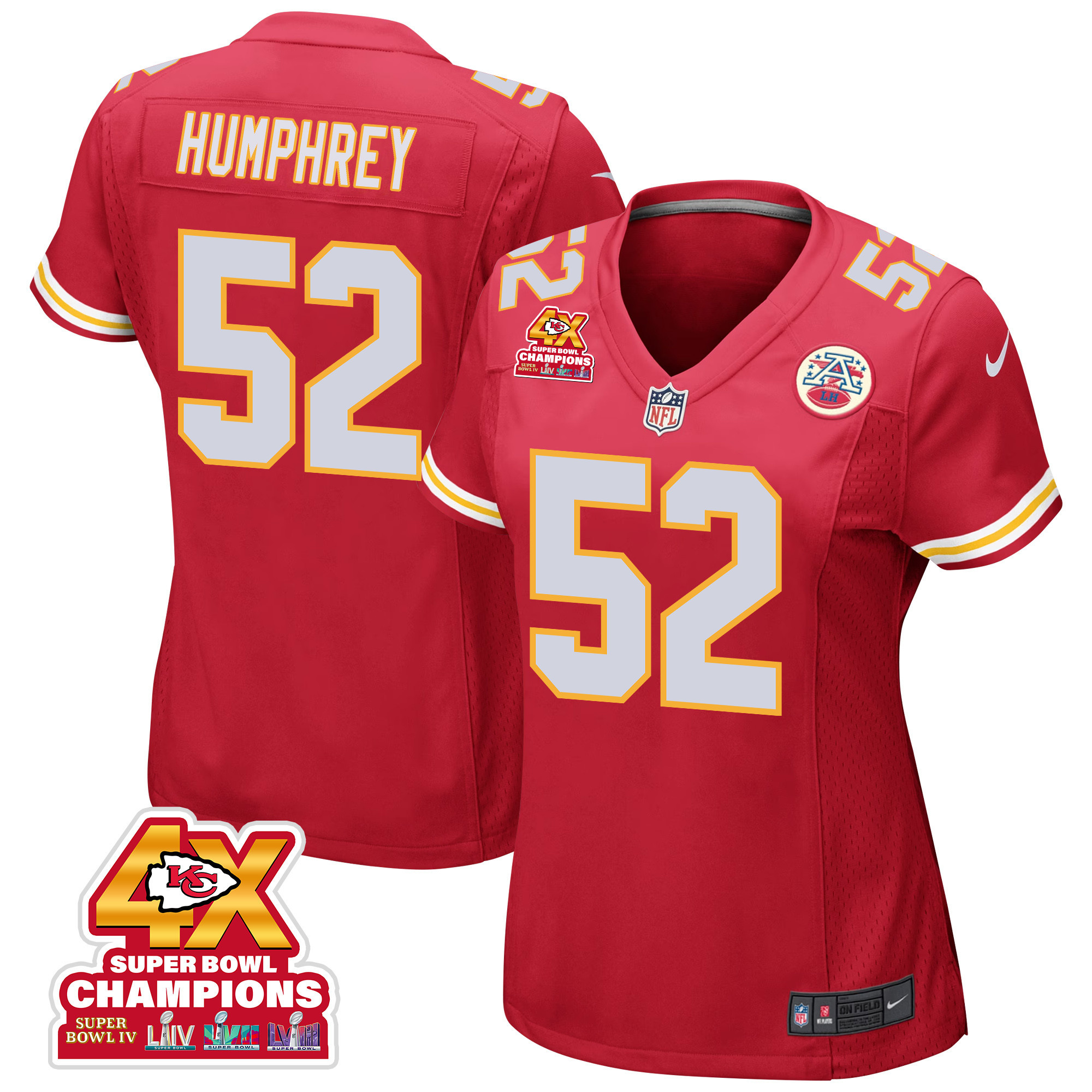 Creed Humphrey 52 Kansas City Chiefs Super Bowl LVIII Champions 4X Game Women Jersey - Red JS7478 nicesnker