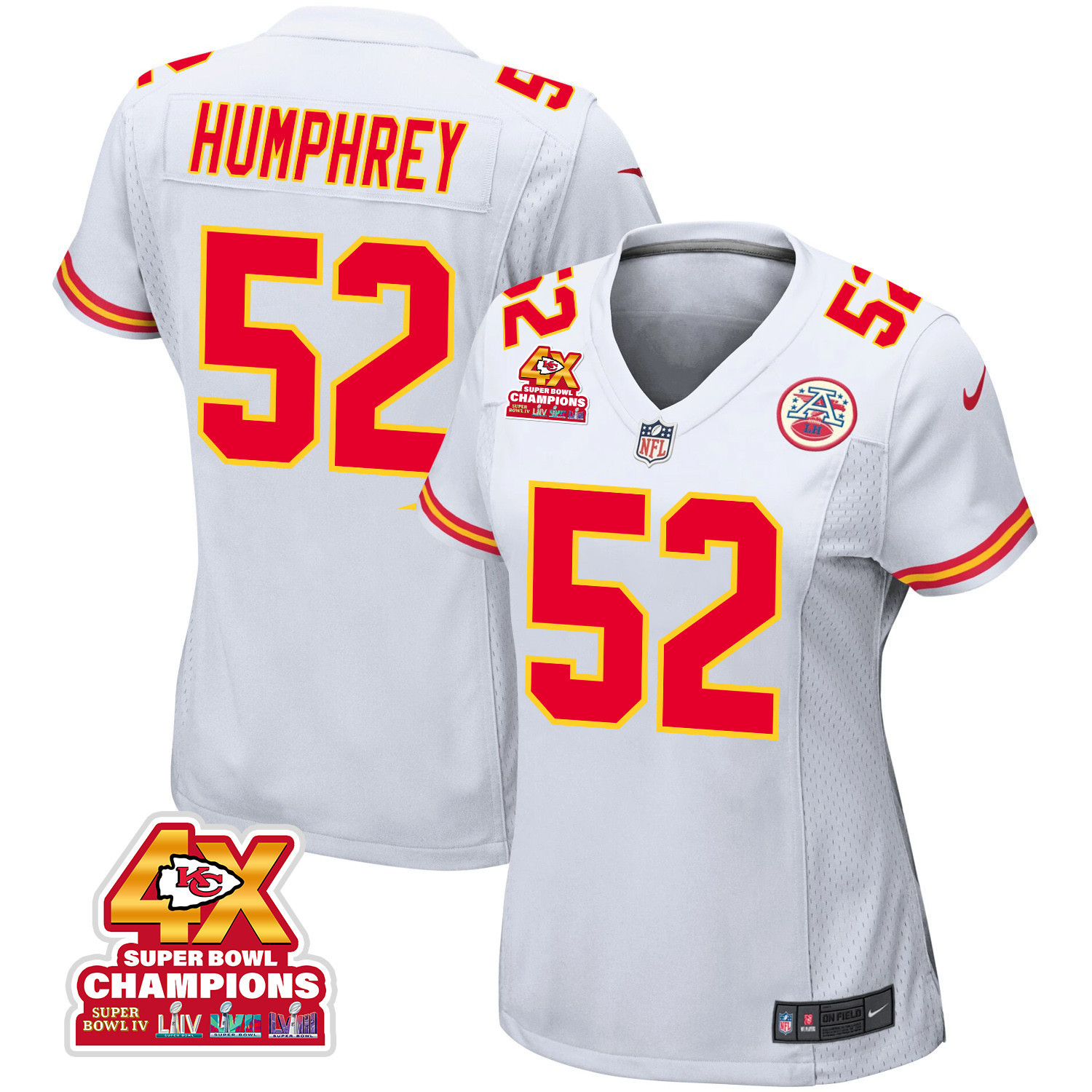 Creed Humphrey 52 Kansas City Chiefs Super Bowl LVIII Champions 4X Game Women Jersey - White JS9211 nicesnker