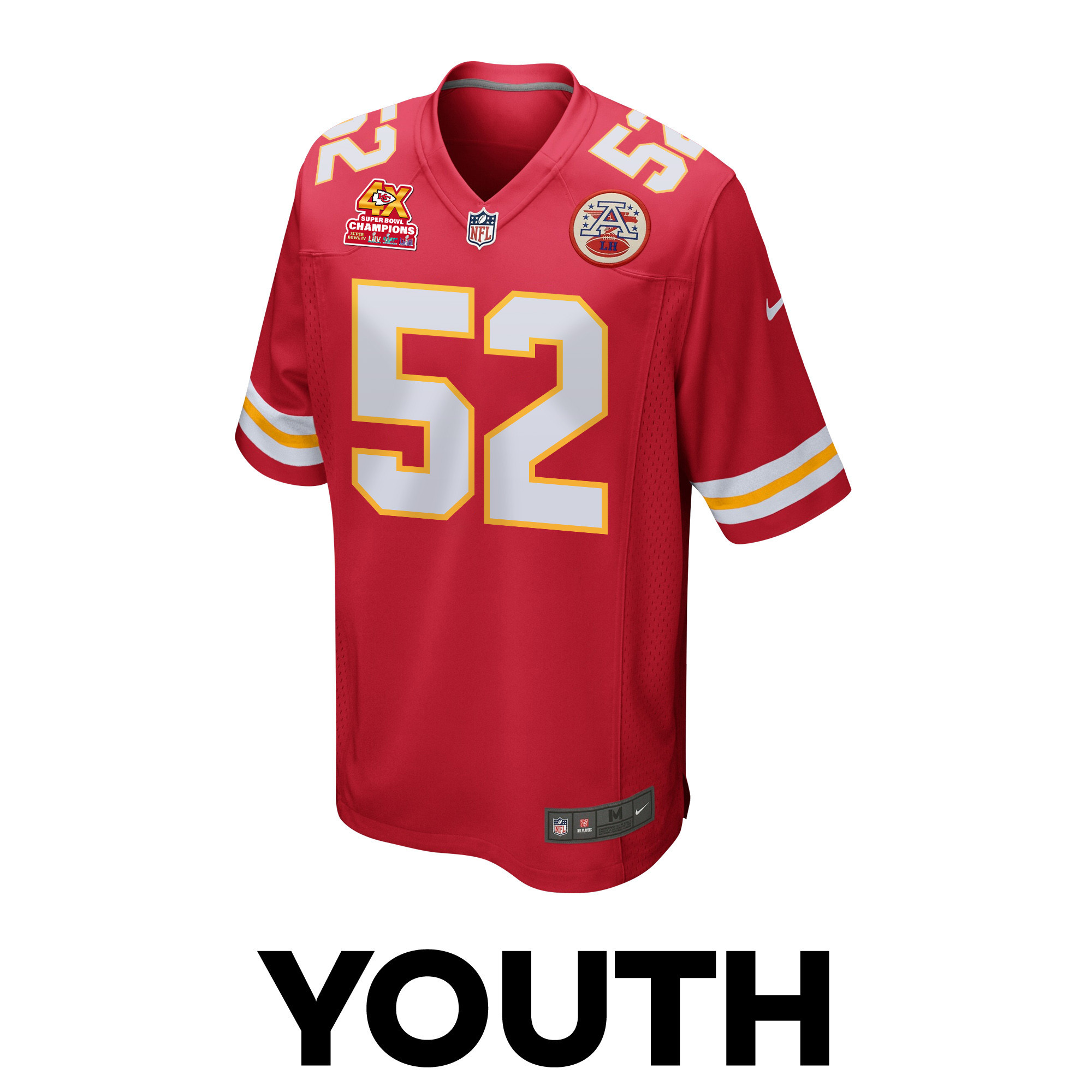 Alternative view of Creed Humphrey 52 Kansas City Chiefs Super Bowl LVIII Champions 4X Game YOUTH Jersey - Red JS8311 nicesnker