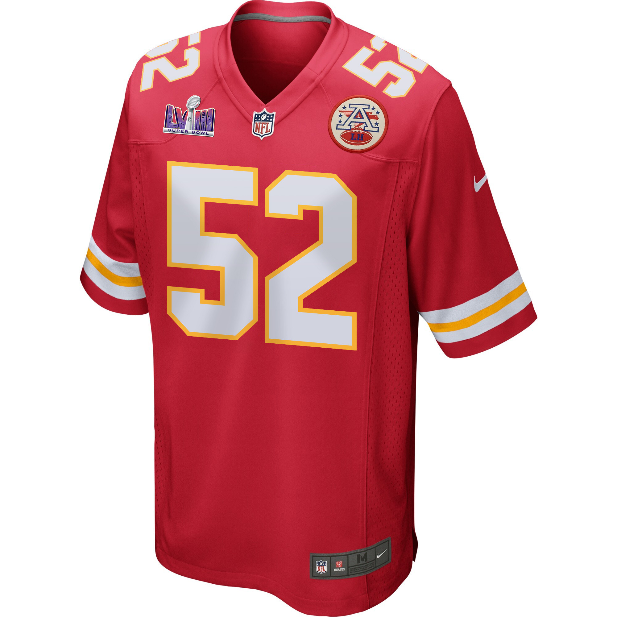 Alternative view of Creed Humphrey 52 Kansas City Chiefs Super Bowl LVIII Patch Game Men Jersey - Red JS4026 nicesnker