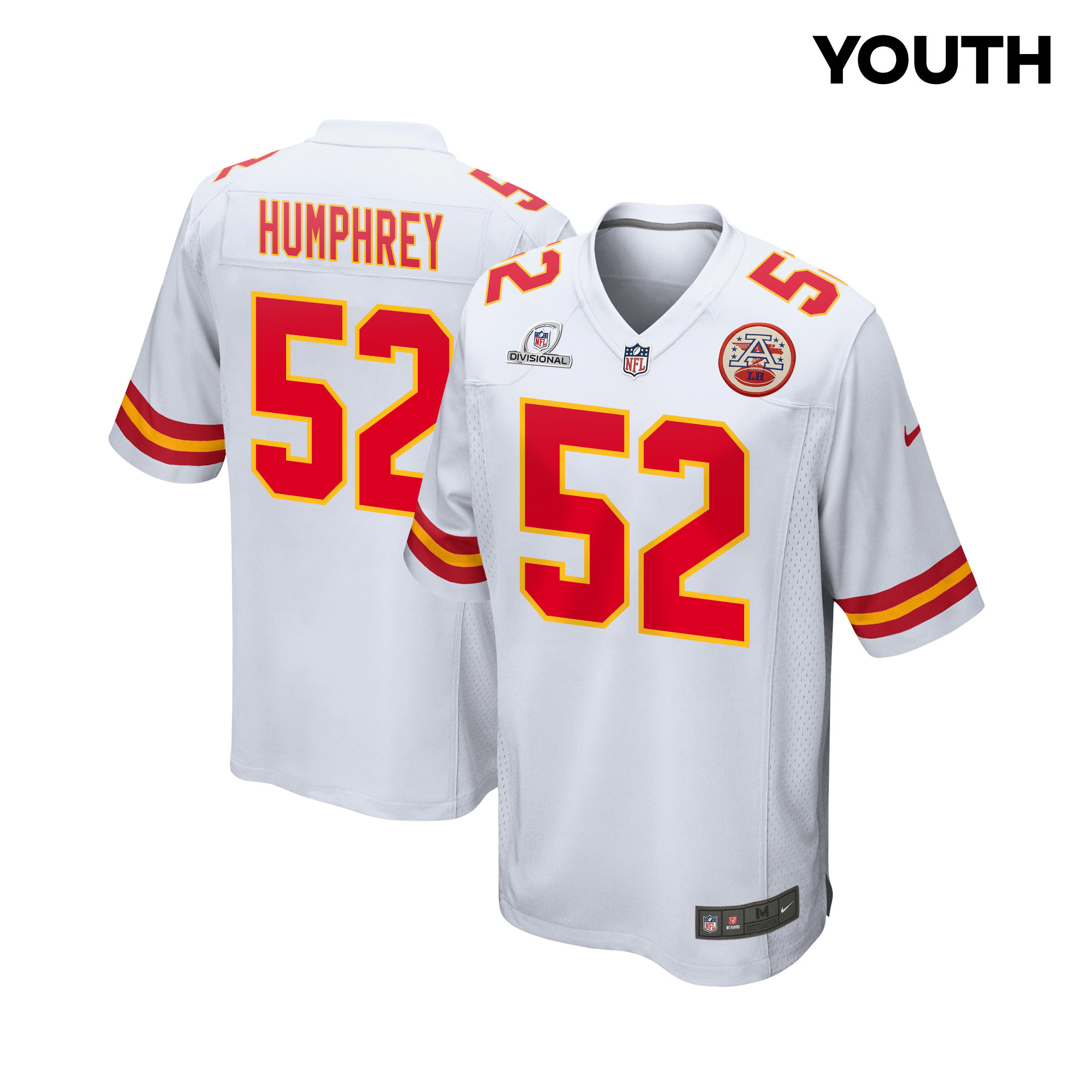 Creed Humphrey 52 Kansas City Chiefs Super Bowl LVIII Patch Game YOUTH Jersey - White JS5482 nicesnker