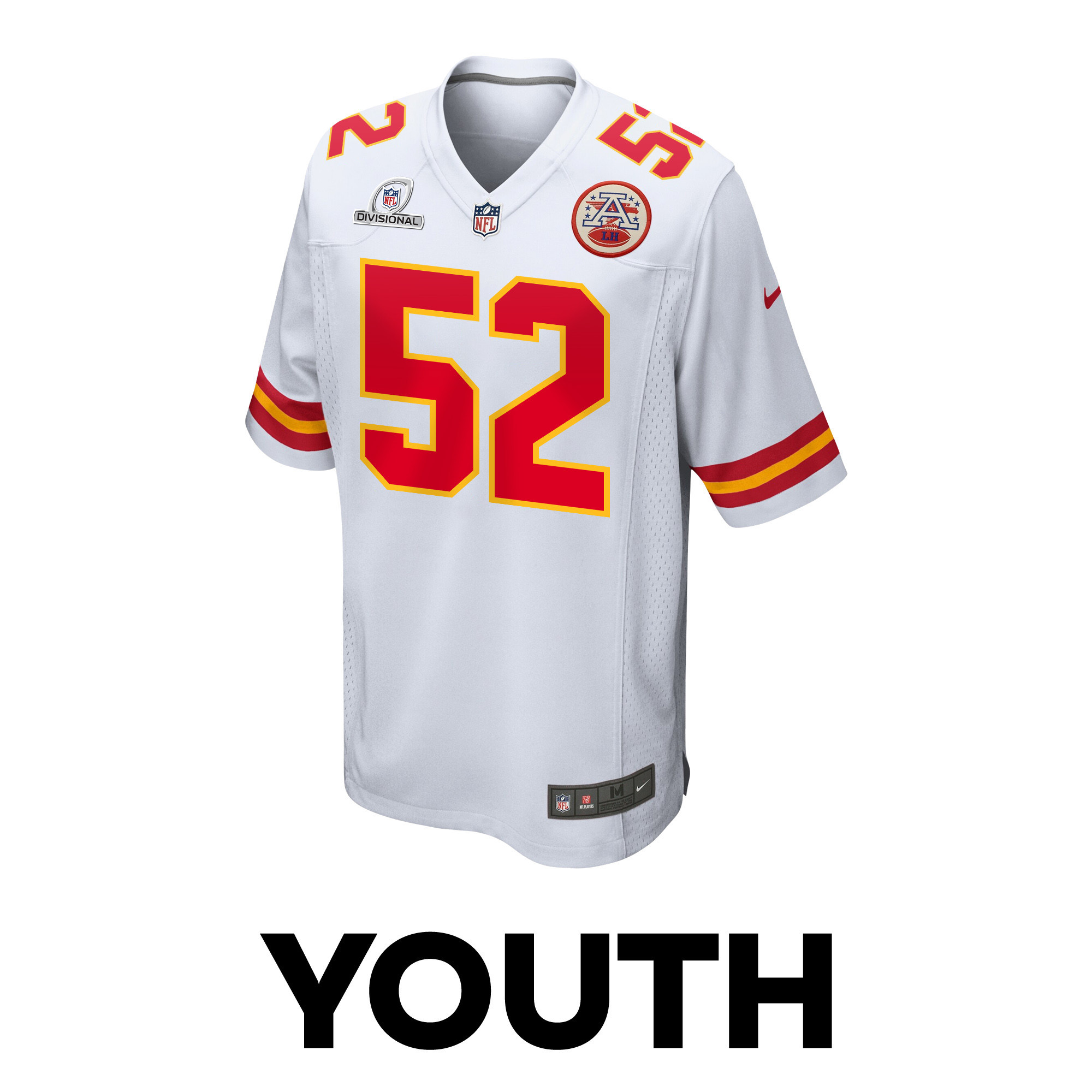 Alternative view of Creed Humphrey 52 Kansas City Chiefs Super Bowl LVIII Patch Game YOUTH Jersey - White JS5482 nicesnker