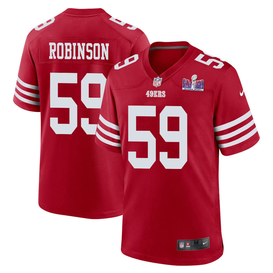 Curtis Robinson 59 San Francisco 49ers Super Bowl LVIII Patch Game Men Jersey - Scarlet JS7498 nicesnker