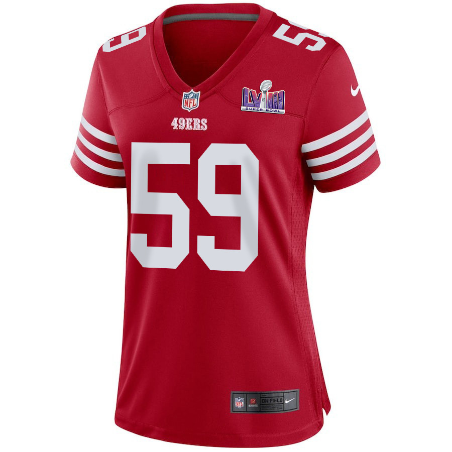 Alternative view of Curtis Robinson 59 San Francisco 49ers Super Bowl LVIII Patch Game Women Jersey - Scarlet JS8151 nicesnker