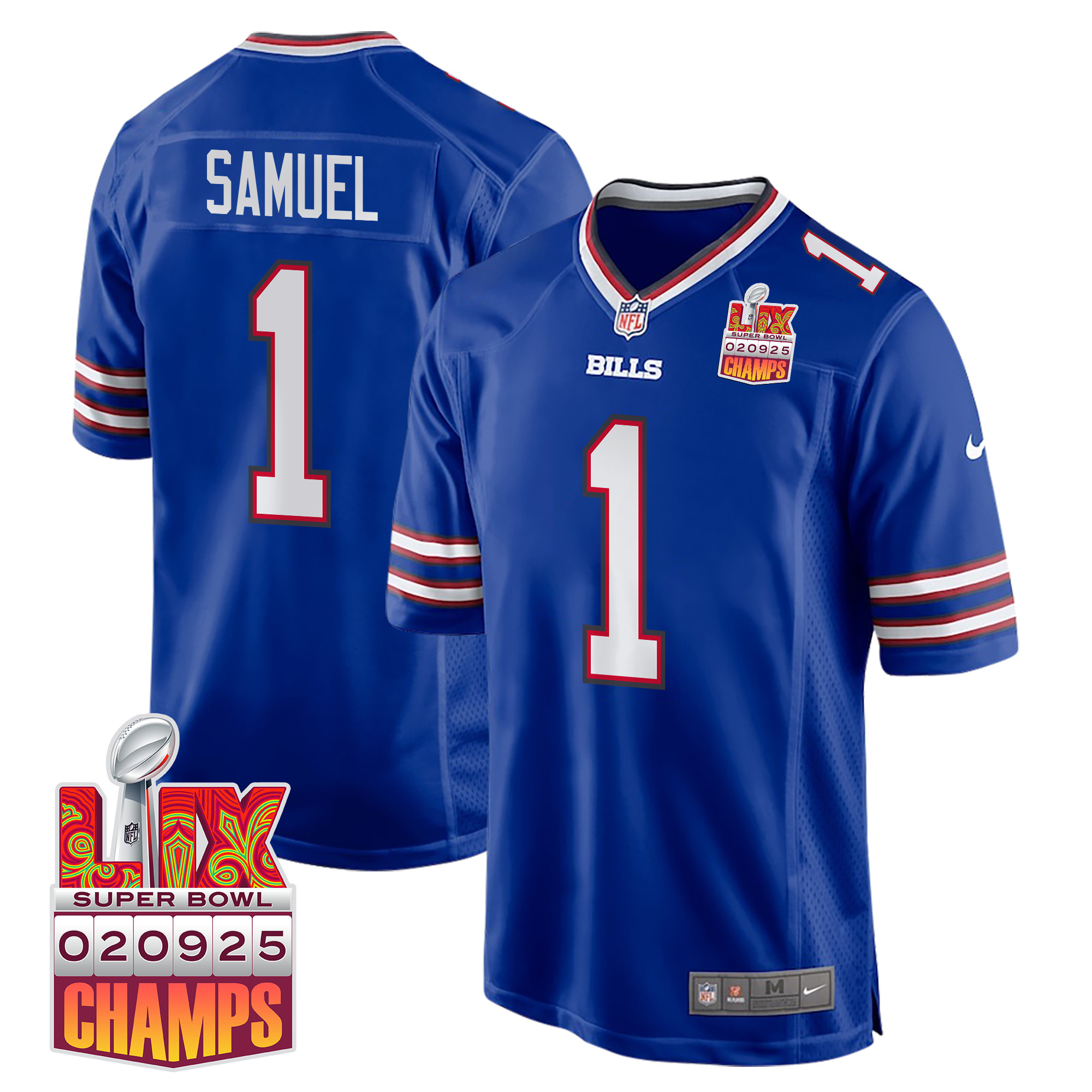 Curtis Samuel 1 Buffalo Bills Super Bowl LIX Champions Patch Game Men Jersey - Royal JS2480 nicesnker