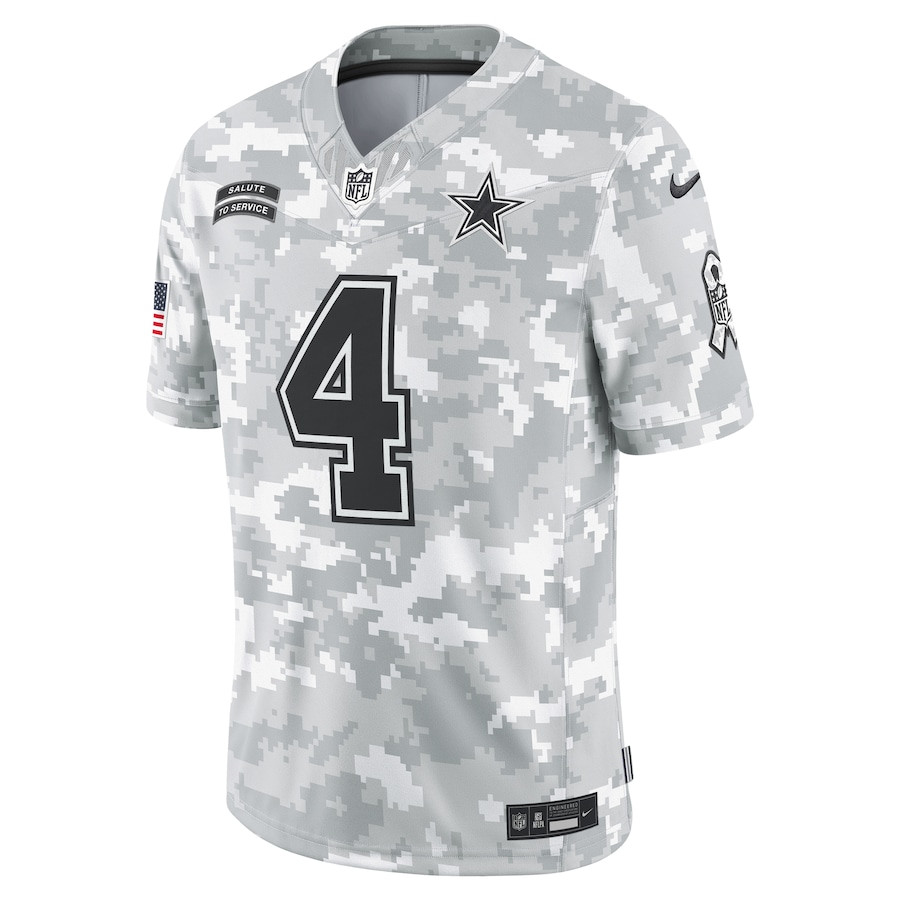 Alternative view of Dak Prescott 4 Dallas Cowboys 2024 Salute to Service Limited Men Jersey - Arctic Camo JS1753 nicesnker