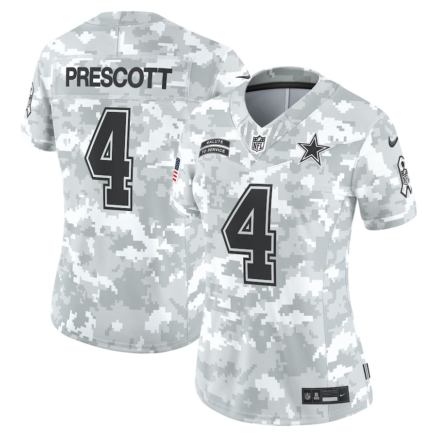 Dak Prescott 4 Dallas Cowboys Women's 2024 Salute to Service Limited Jersey - Arctic Camo JS2546 nicesnker