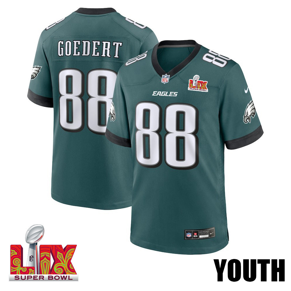 Dallas Goedert #88 Philadelphia Eagles Super Bowl LIX YOUTH Jersey - Midnight Green JS5118 nicesnker