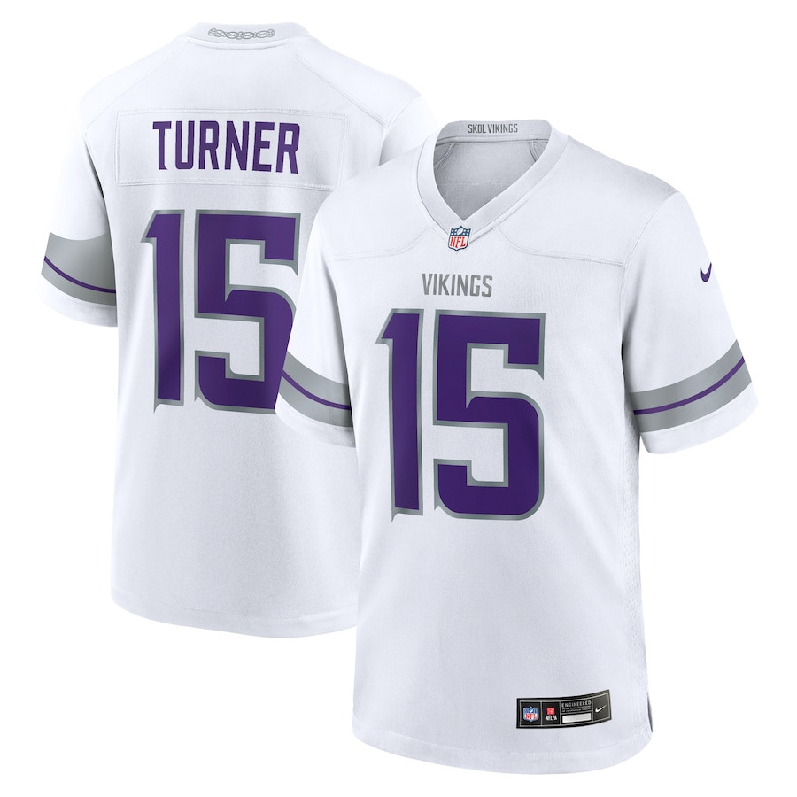 Dallas Turner 15 Minnesota Vikings Alternate Game Men Jersey - White JS8718 nicesnker