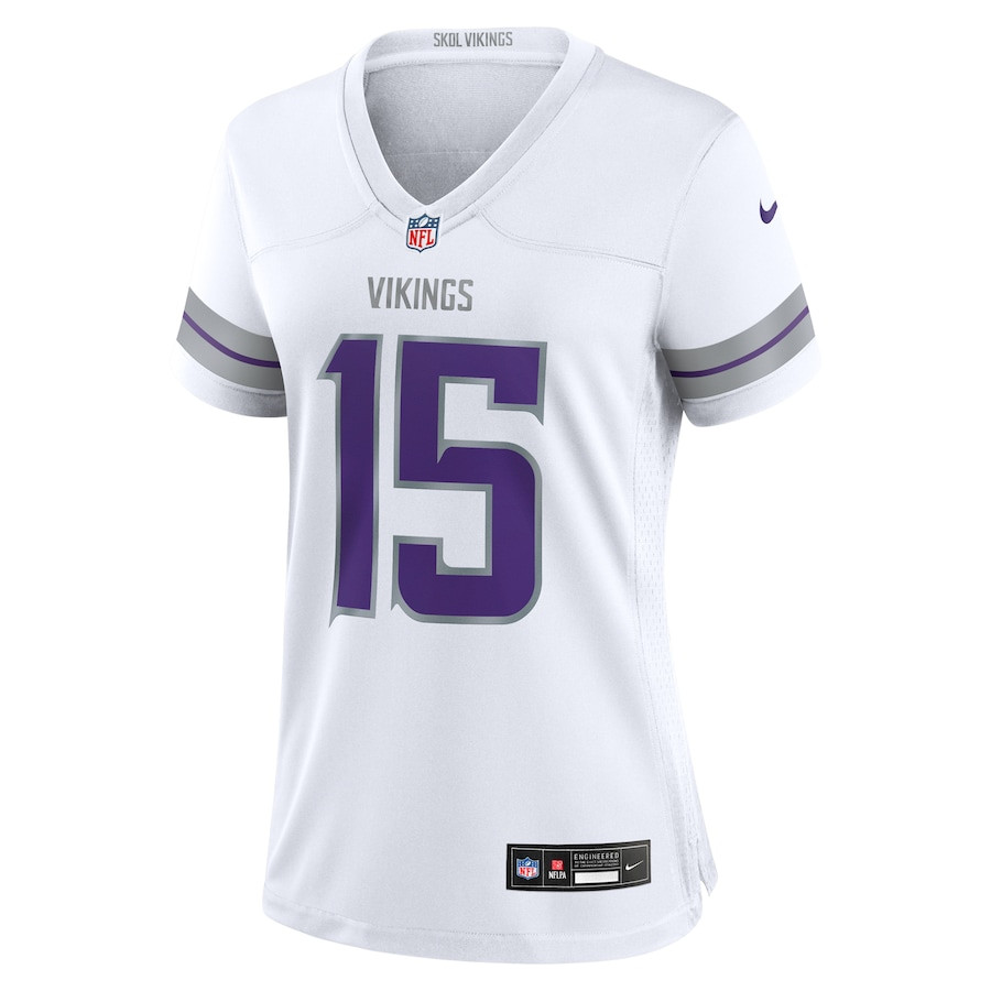 Alternative view of Dallas Turner 15 Minnesota Vikings Women's Alternate Game Jersey - White JS8936 nicesnker