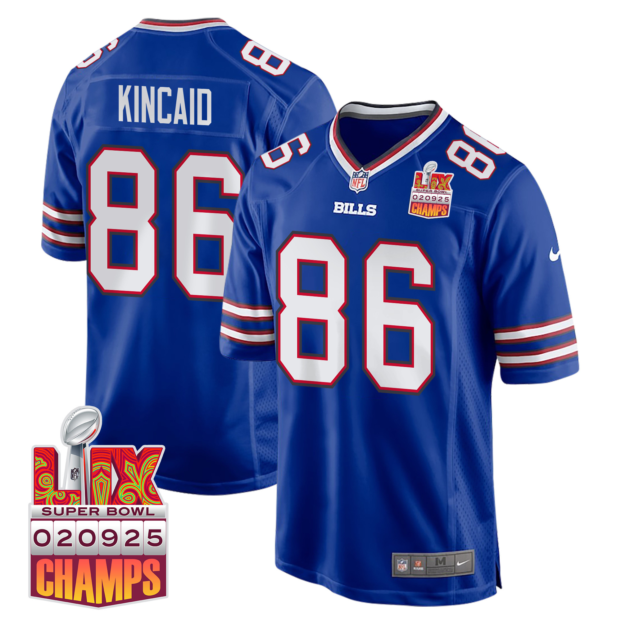 Dalton Kincaid 86 Buffalo Bills Super Bowl LIX Champions Patch Game Men Jersey - Royal JS3841 nicesnker