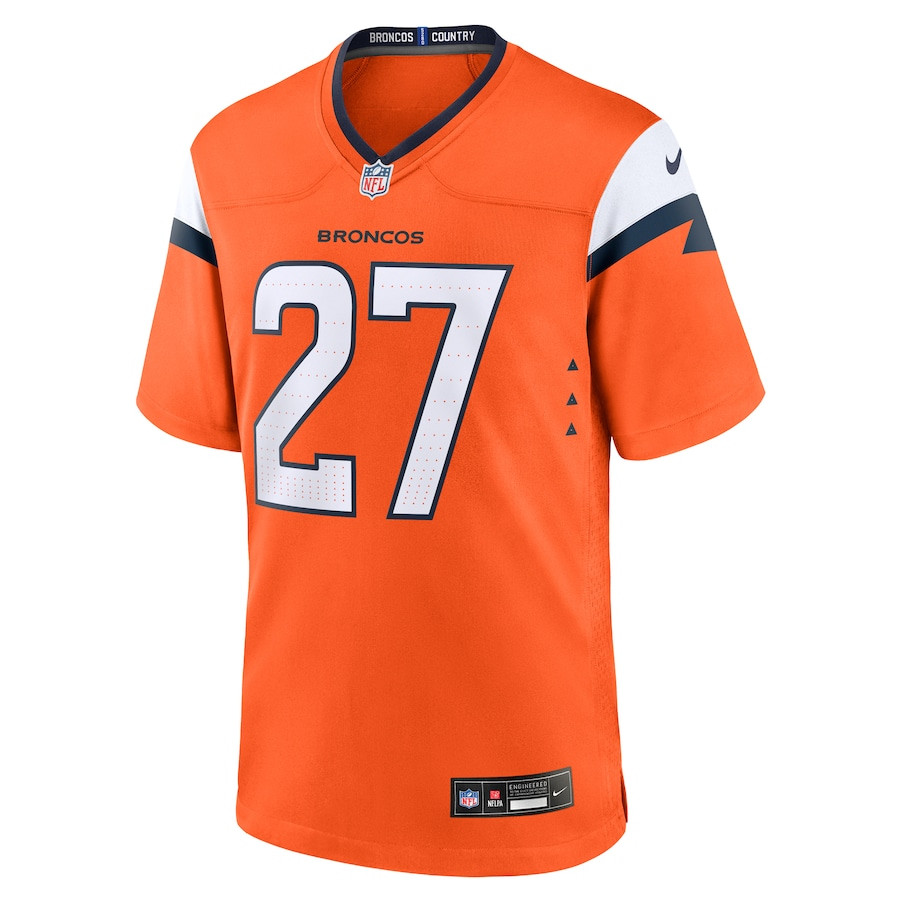 Alternative view of Damarri Mathis 27 Denver Broncos Team Game Men Jersey - Orange JS4146 nicesnker