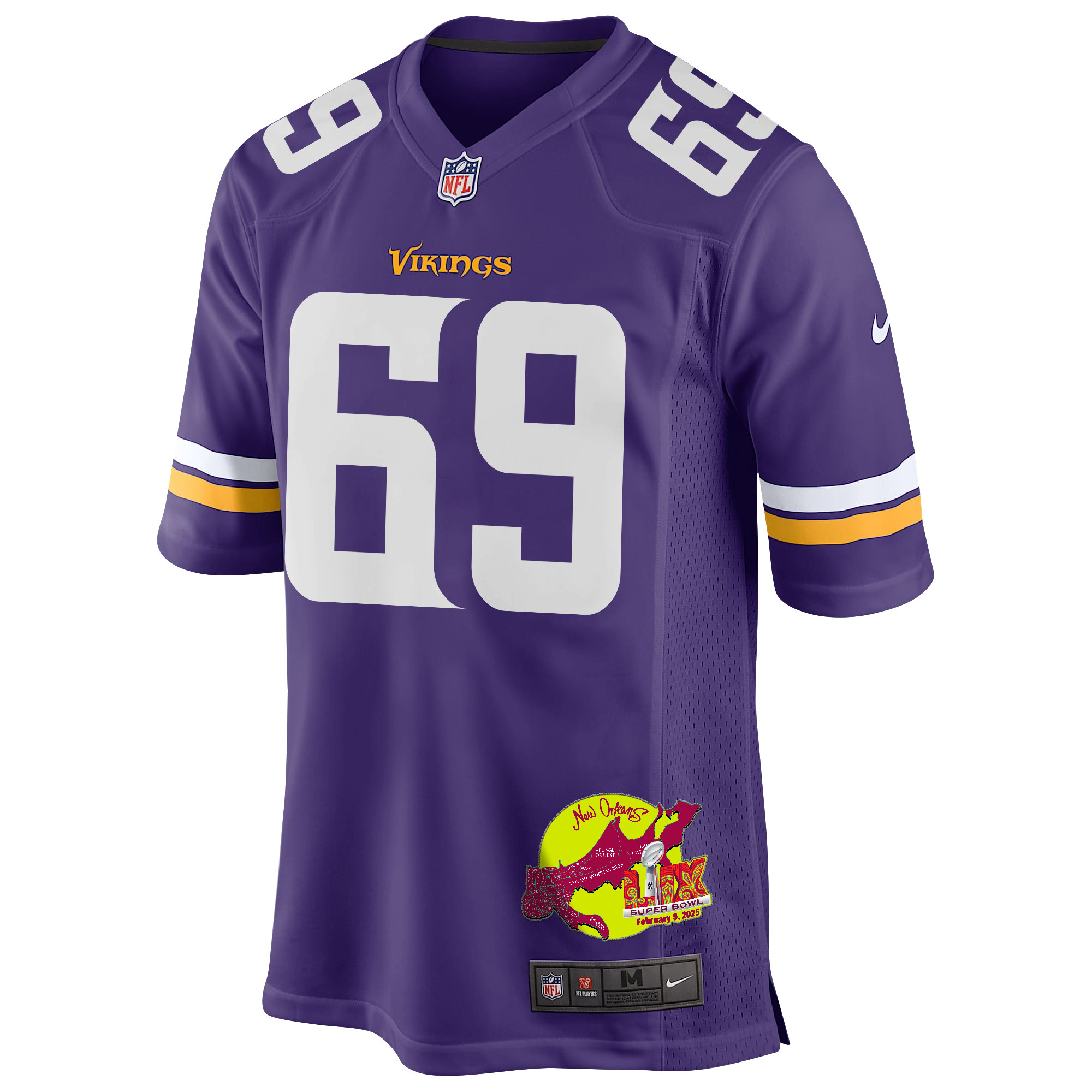 Dan Feeney 69 Minnesota Vikings Super Bowl LIX New Orleans Patch Game Men Jersey - Purple JS2004 nicesnker - Image 3