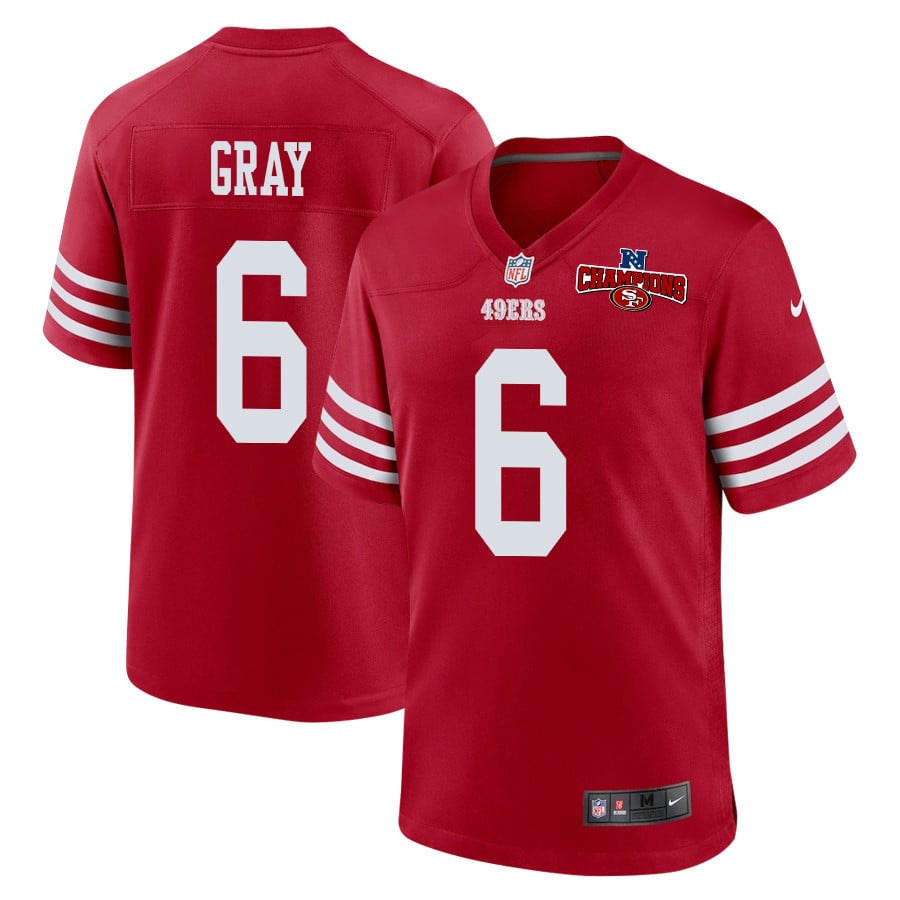 Danny Gray 6 San Francisco 49ers NFC Champions Patch Game Men Jersey - Scarlet JS2584 nicesnker